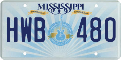 MS license plate HWB480