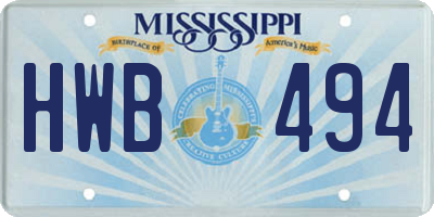 MS license plate HWB494