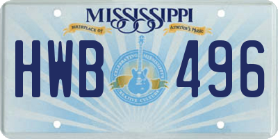 MS license plate HWB496
