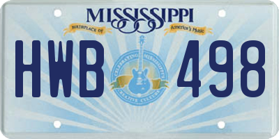 MS license plate HWB498