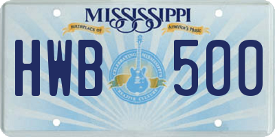 MS license plate HWB500