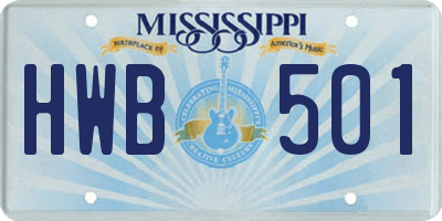 MS license plate HWB501
