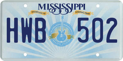 MS license plate HWB502