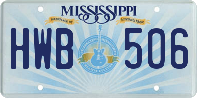 MS license plate HWB506