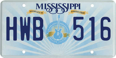 MS license plate HWB516