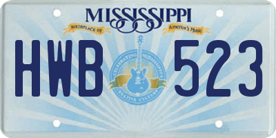 MS license plate HWB523