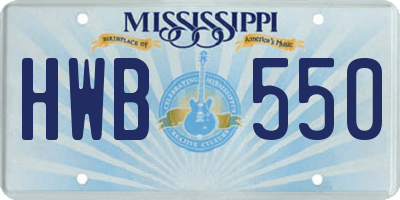 MS license plate HWB550