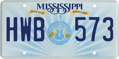 MS license plate HWB573