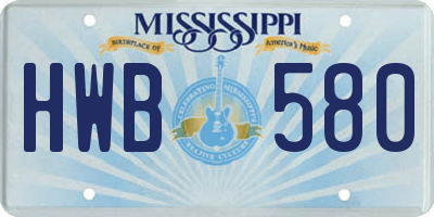 MS license plate HWB580