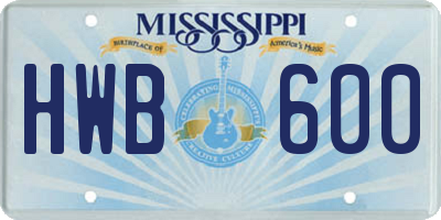 MS license plate HWB600