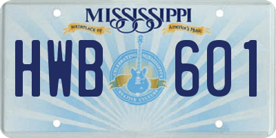 MS license plate HWB601