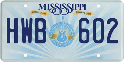 MS license plate HWB602