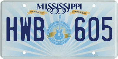 MS license plate HWB605