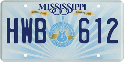 MS license plate HWB612