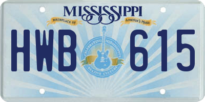 MS license plate HWB615