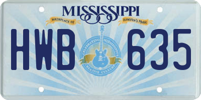 MS license plate HWB635