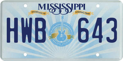 MS license plate HWB643