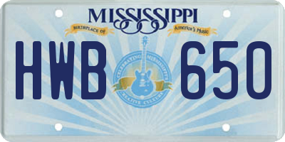 MS license plate HWB650
