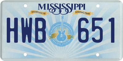 MS license plate HWB651