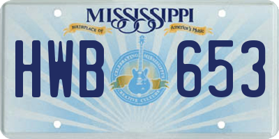 MS license plate HWB653