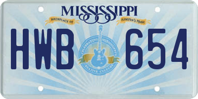 MS license plate HWB654