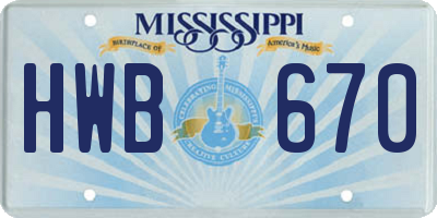 MS license plate HWB670