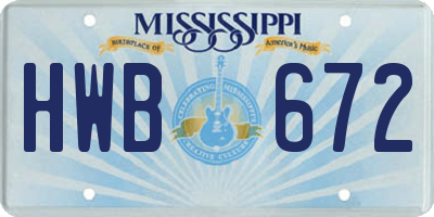 MS license plate HWB672