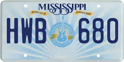 MS license plate HWB680