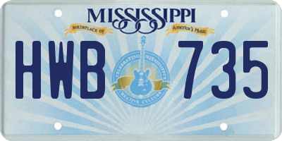 MS license plate HWB735