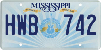 MS license plate HWB742
