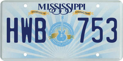 MS license plate HWB753