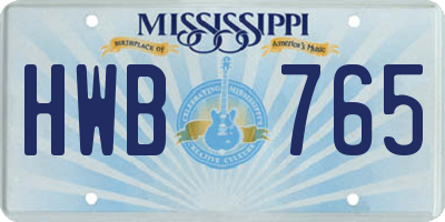 MS license plate HWB765