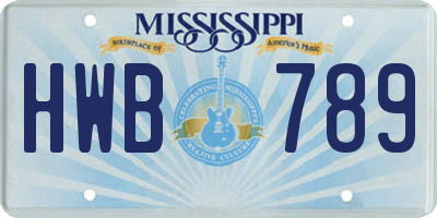 MS license plate HWB789