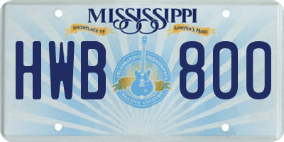 MS license plate HWB800