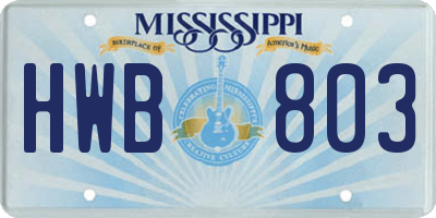 MS license plate HWB803