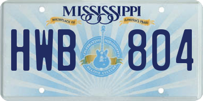 MS license plate HWB804