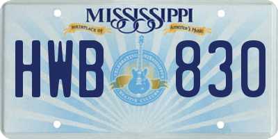 MS license plate HWB830