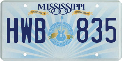MS license plate HWB835