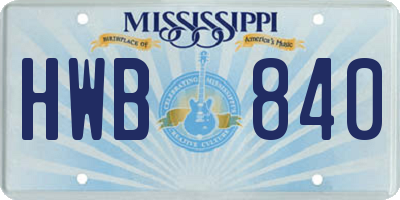 MS license plate HWB840