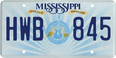 MS license plate HWB845
