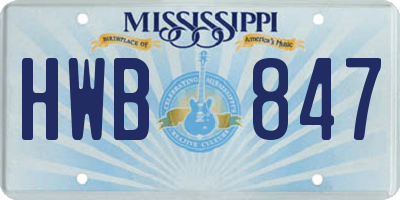 MS license plate HWB847