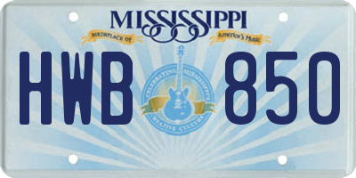 MS license plate HWB850