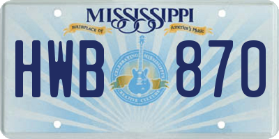 MS license plate HWB870