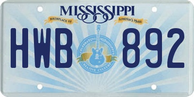 MS license plate HWB892