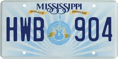 MS license plate HWB904