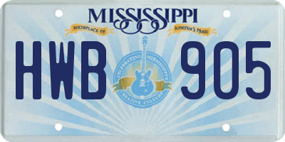 MS license plate HWB905