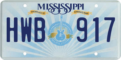 MS license plate HWB917