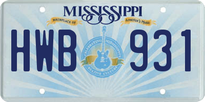 MS license plate HWB931