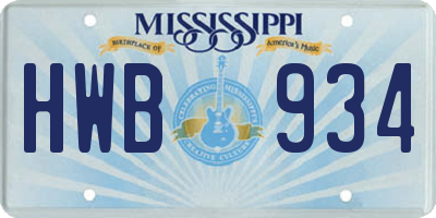 MS license plate HWB934