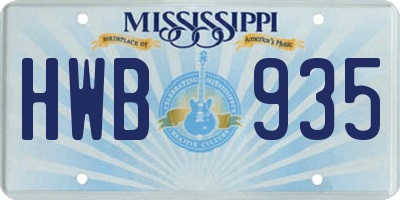 MS license plate HWB935